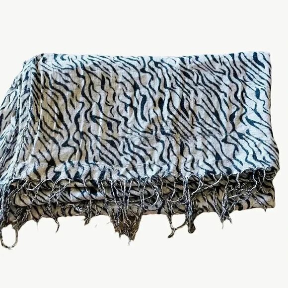 2 for $30 Boho Zebra Print Soft Oversized Lightweight Fringe Beachy Scarf Wrap - Picture 1 of 5
